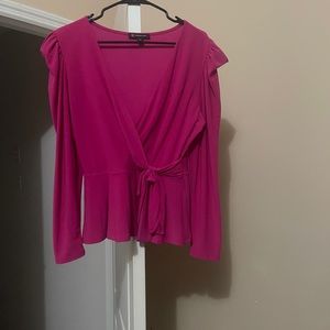 INC puff-sleeve side tie, pink top